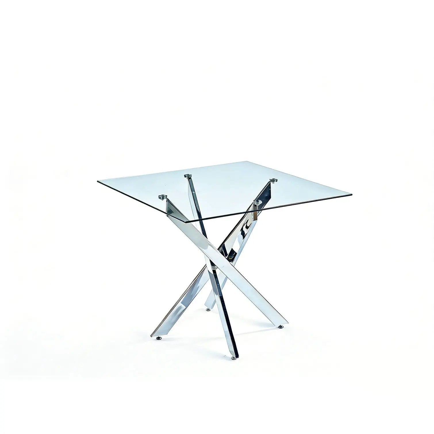 Dining Table With Cross Metal Leg And Tempered Glass, Modern Space Saving Kitchen Table For Living Room Legs, Square Table by Unique Piece Furniture