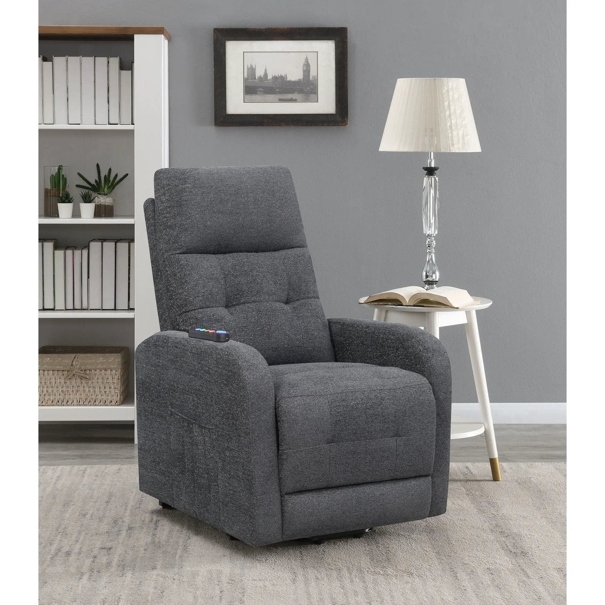 Lyle - Upholstered Power Massage Chair With Heat And Remote Control - Charcoal by HouseOfZazla