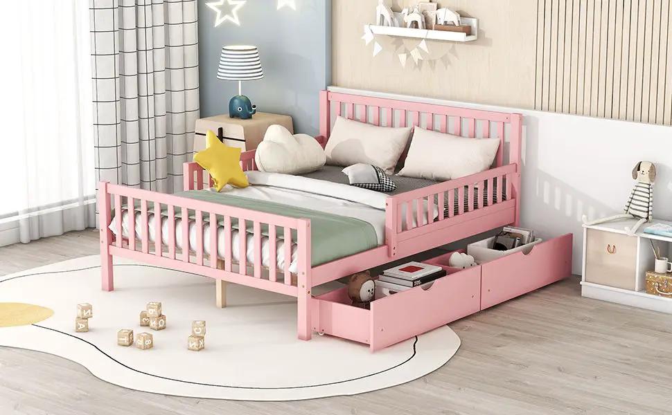 Platform Bed With Guardrails On Both Sides And 2 Storage Drawers by HouseOfZazla