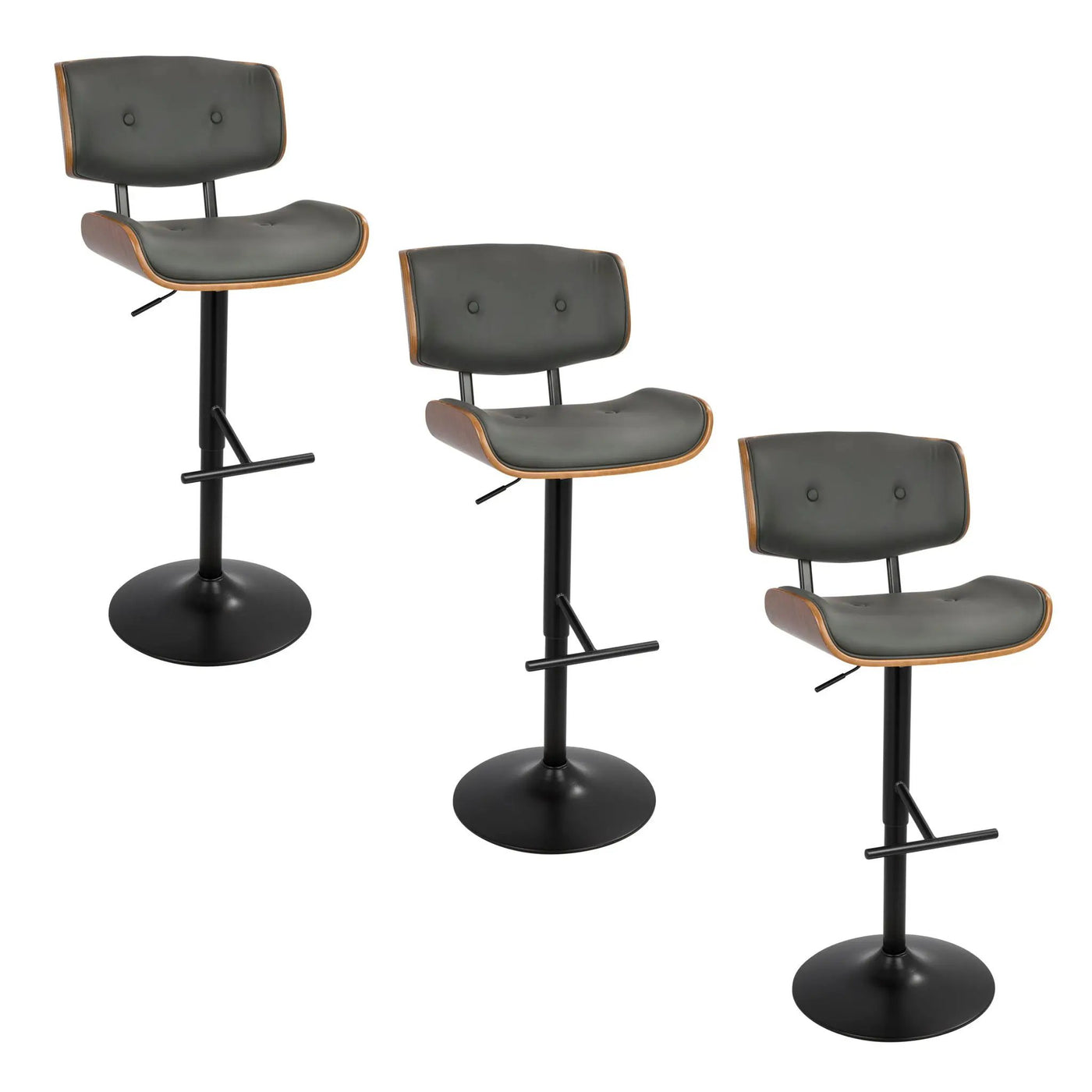 Lombardi - Mid Century Modern Adjustable Barstool With Swivel With Straight T Footrest (Set of 3) by HouseOfZazla
