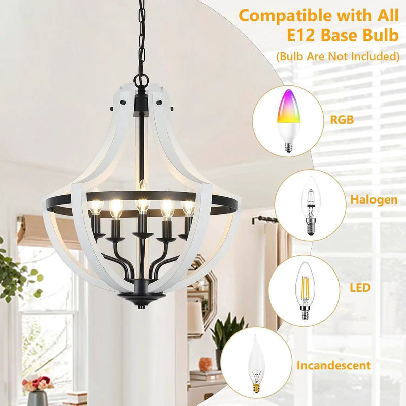 5-Light Convertible White Wood Farmhouse Chandelier by HouseOfZazla