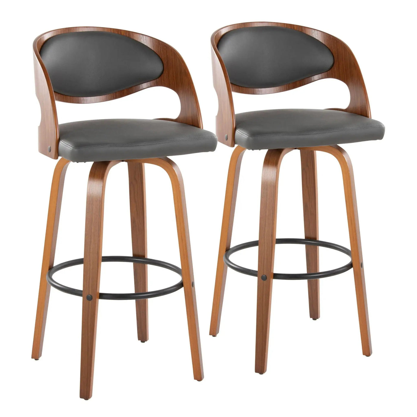 Pino - Mid Century Modern Fixed Height Barstool With Swivel & Round Footrest (Set of 2) by HouseOfZazla