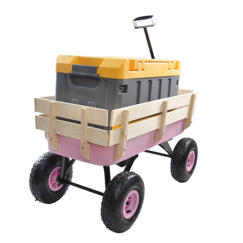 Outdoor All Terrain Garden Wagon with Wooden Railings and Pneumatic Tires by HouseOfZazla
