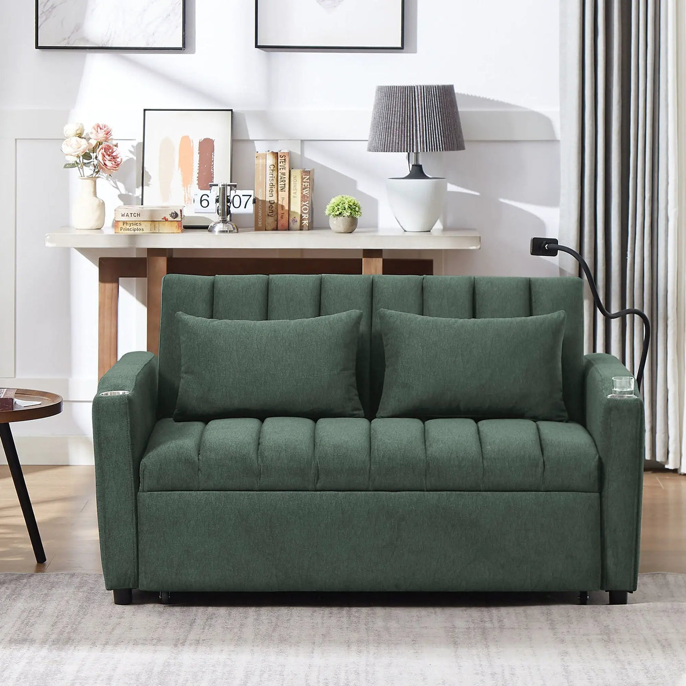 Convertible Sofa Bed Loveseat Sofa With Three USB Ports, Two Side Pockets, Two Cup Holders And 360° swivel Phone Holder For Living Room by HouseOfZazla