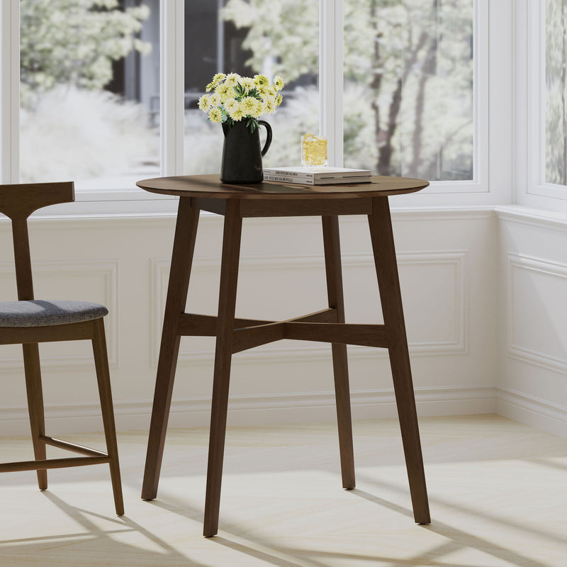 Round Counter Height Dining Table With Thick Rubberwood Legs And Support Beams - Walnut by HouseOfZazla