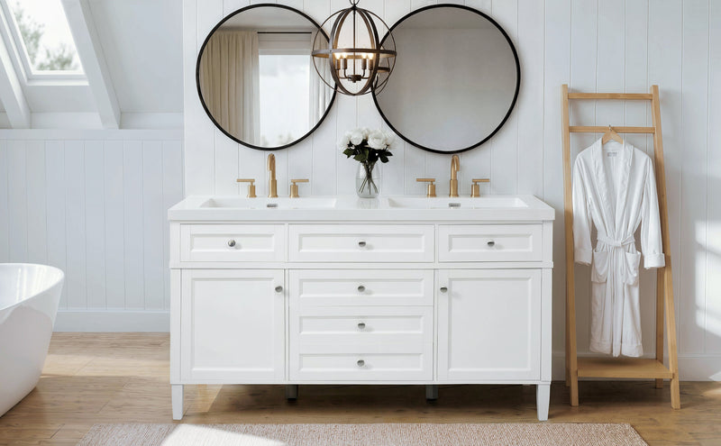 59.1" Modern Bathroom Vanity with Resin Sink and Soft-Close Storage - White, photo 5 of 10