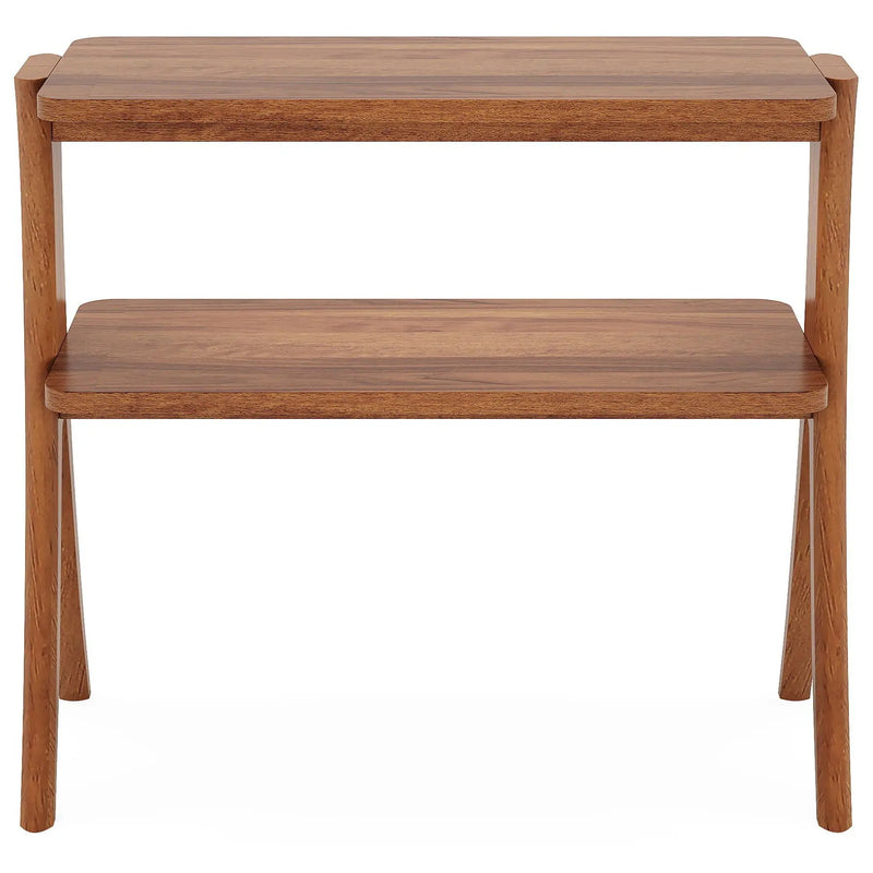 Narrow 2 Tier Side Slim Accent Table For Living Bedroom Or Entryway, Space Saving Furniture With Storage Shelf - Walnut by HouseOfZazla