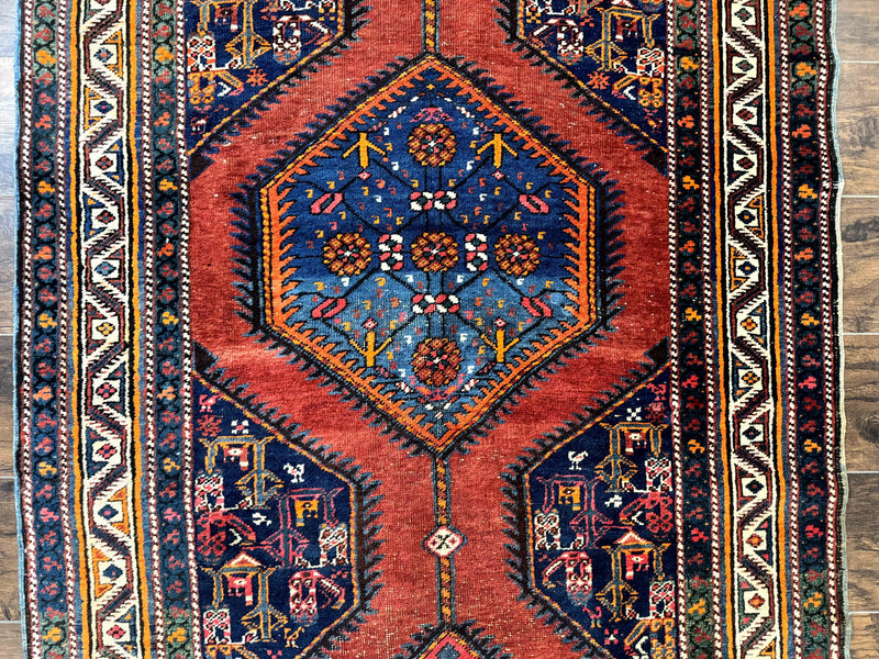 Antique Persian Sarab Runner Rug 3.9 x 12, Red, Handmade, Tribal Runner, Wool, Signed by Jewel Rugs