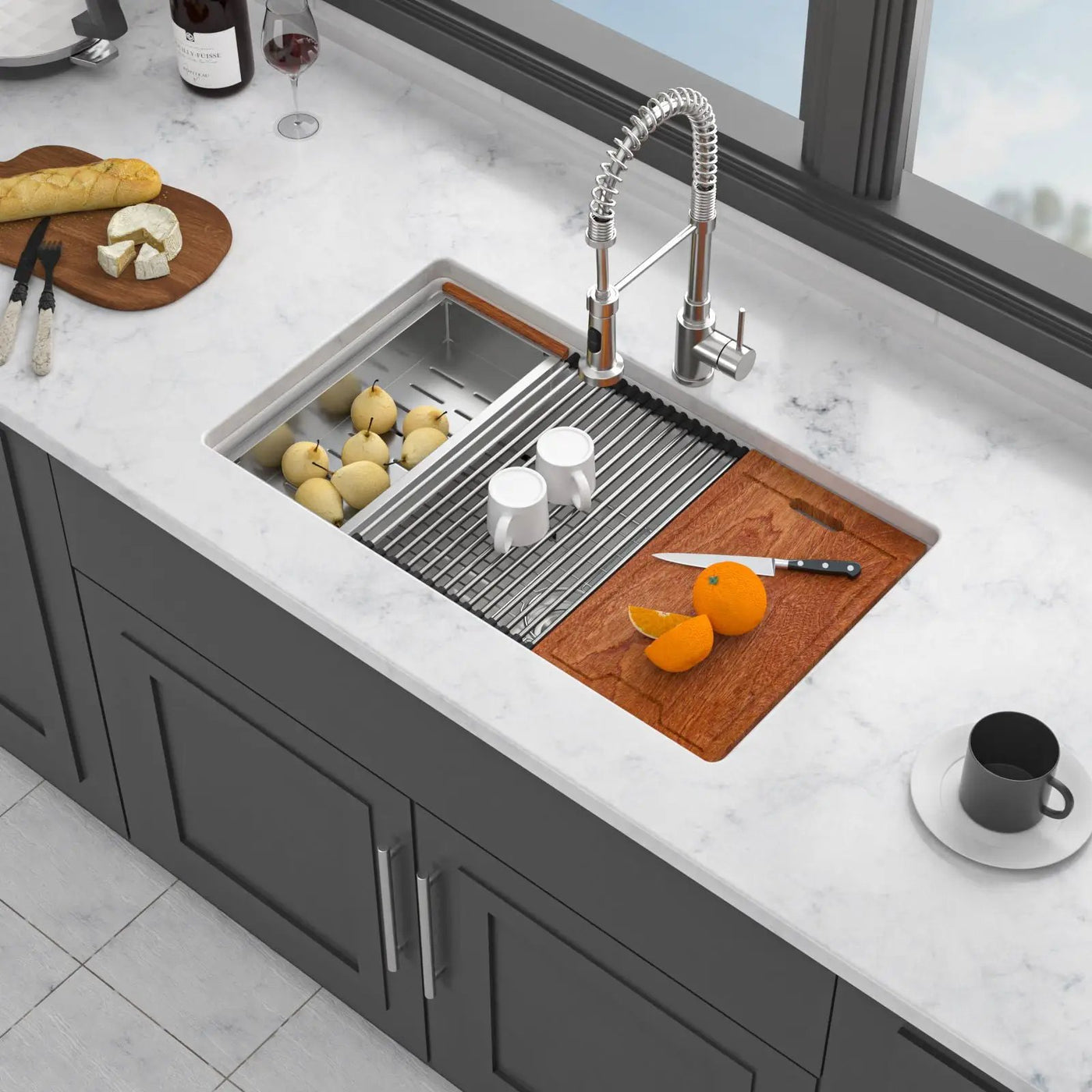 Undermount Workstation Single Bowl Porcelain Ceramic Kitchen Sink by HouseOfZazla