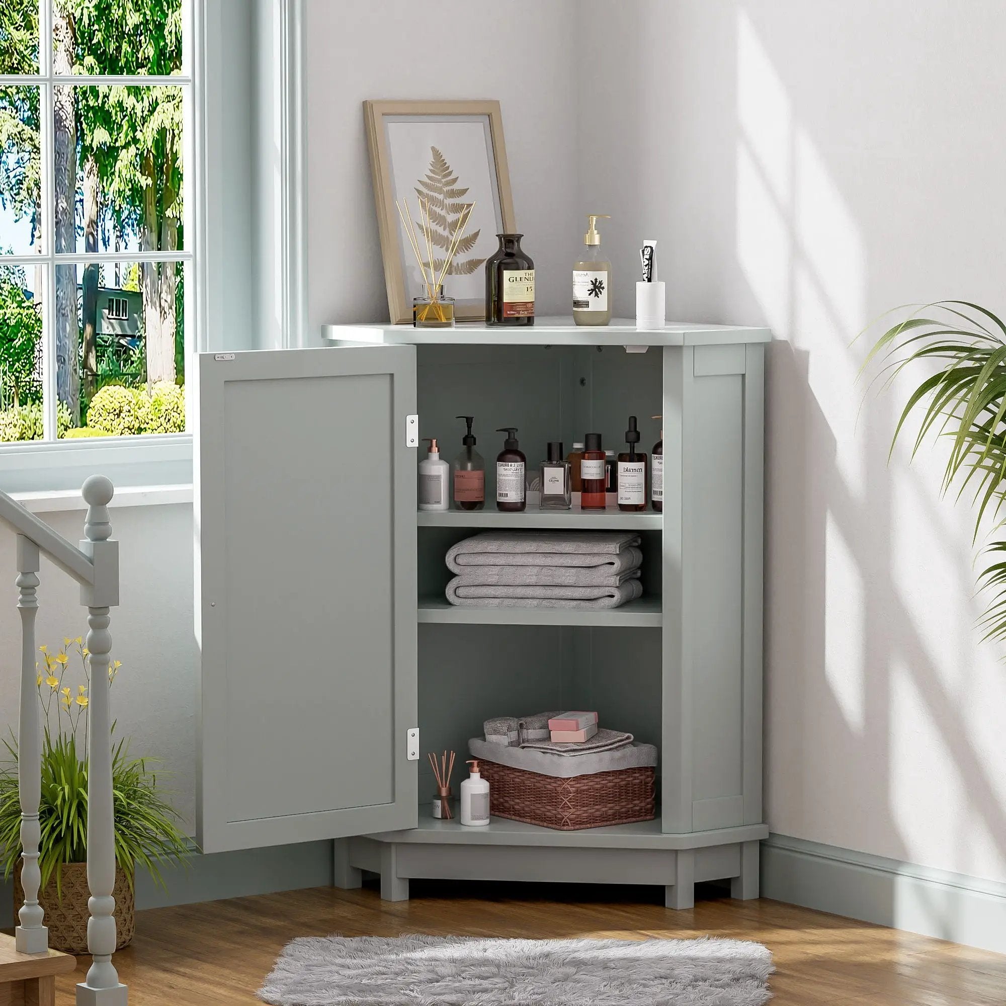 Bathroom Cabinet Triangle Corner Storage Cabinet With Adjustable Shelf Modern Style by Unique Piece Furniture