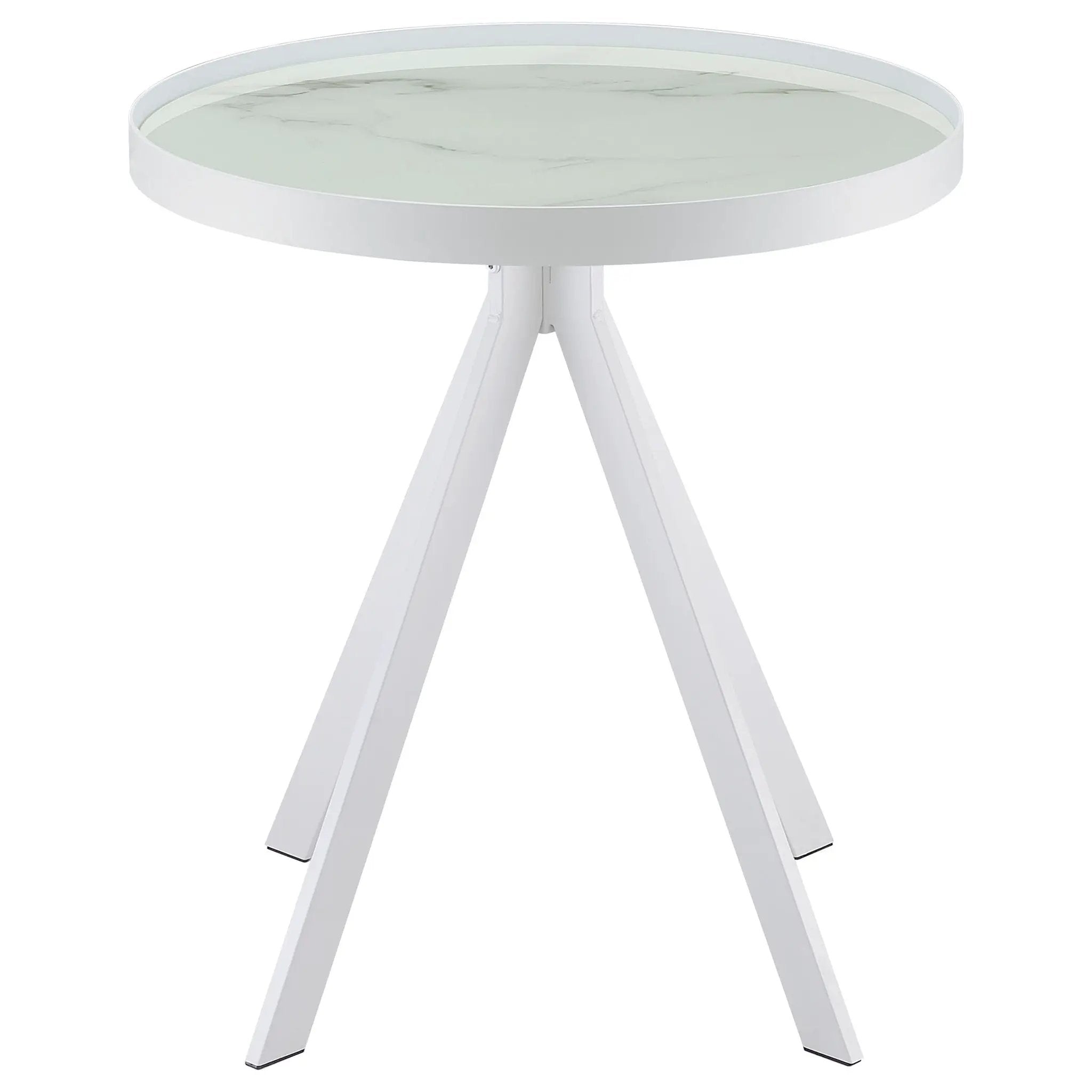 Briggs Round Marble Printed Glass Top End Side Table White by Unique Piece Furniture