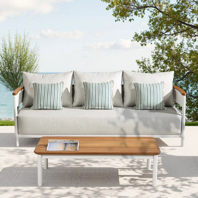 Rhodes 2pc Teak & Aluminum Outdoor Sofa and Coffee Table Set by HouseOfZazla