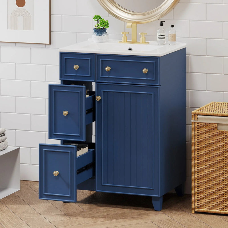 Transitional Style Bathroom Vanity Cabinet With Ceramic Sink by Unique Piece Furniture