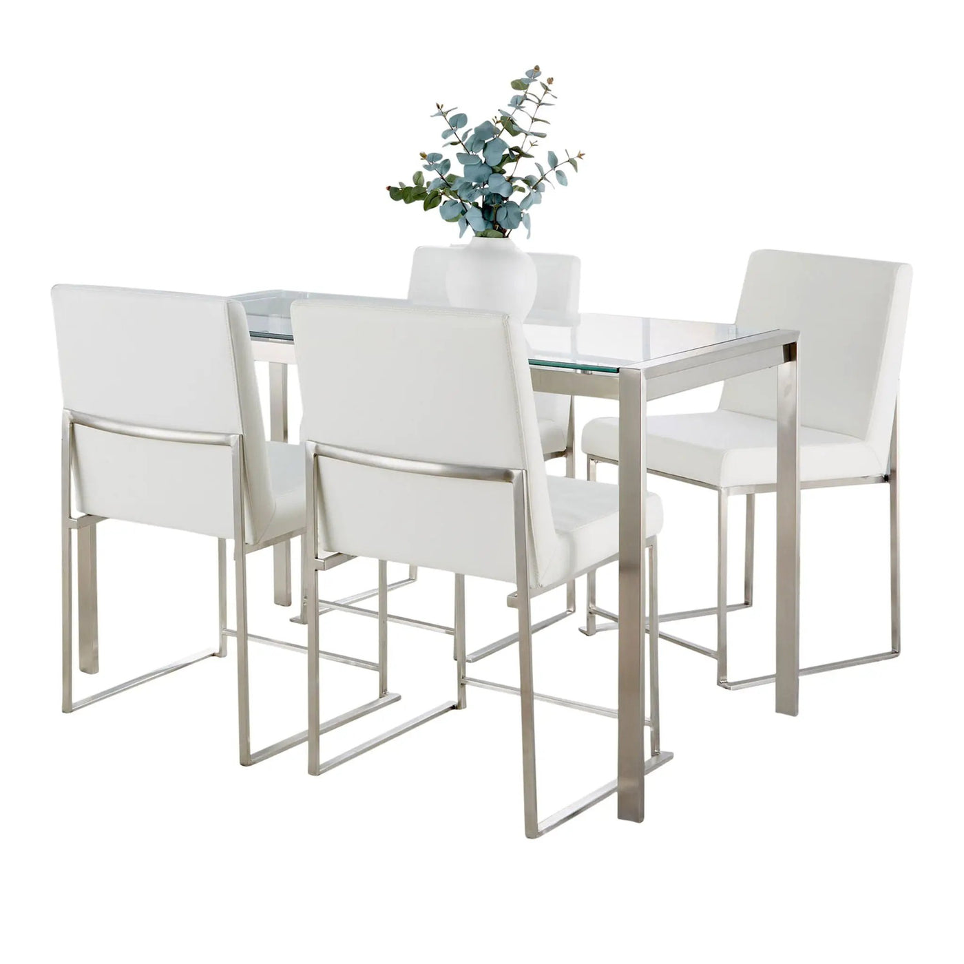 Fuji - High Back Contemporary Dining Set, Glass 5 Piece by HouseOfZazla