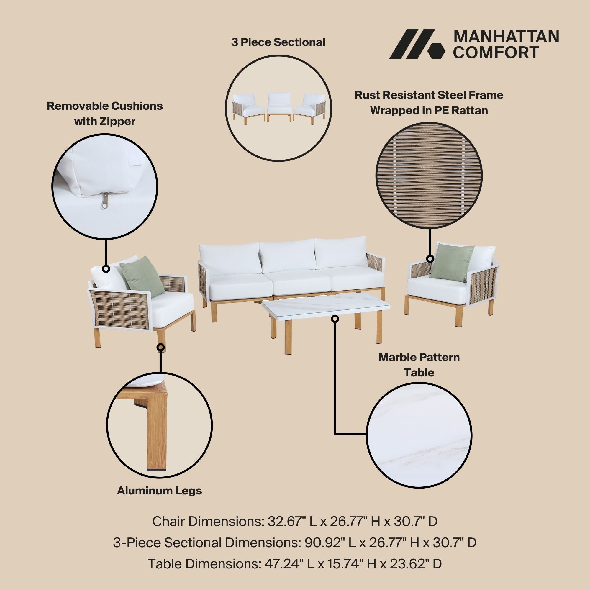 Vine - 4 Piece Outdoor Conversation Set - White by HouseOfZazla