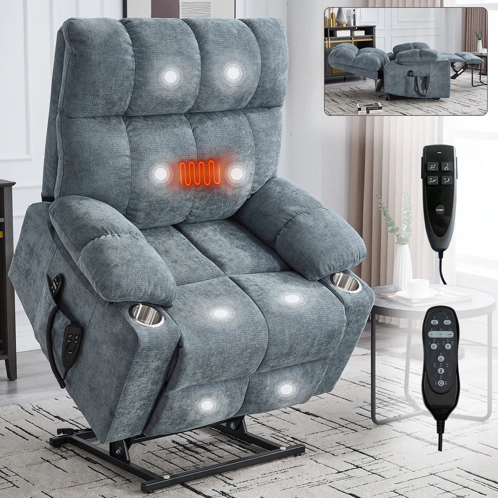 Grey Chenille Power Lift Recliner Chair by HouseOfZazla