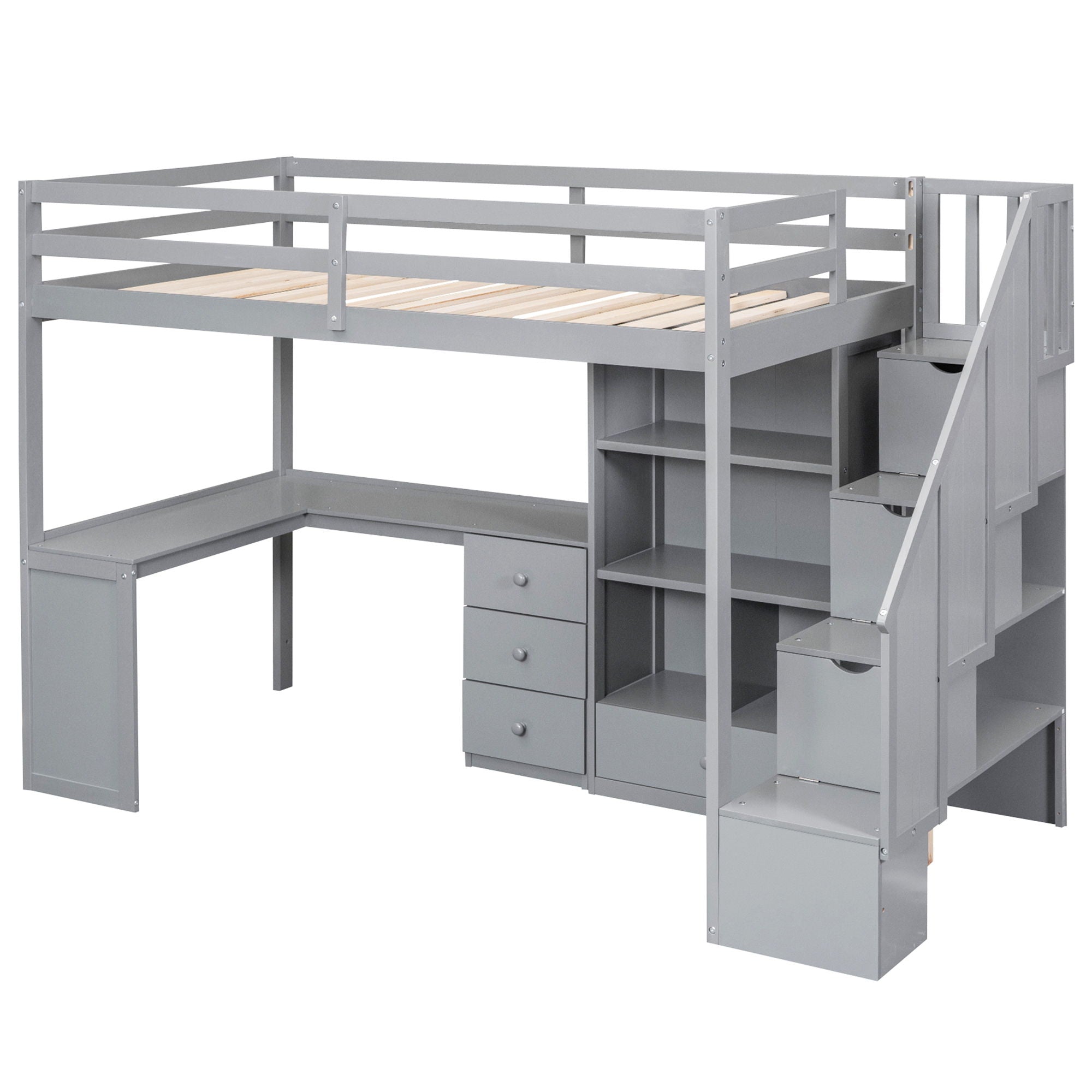 Loft Bed With L Shaped Desk, Drawers, Cabinet, And Storage Staircase by HouseOfZazla