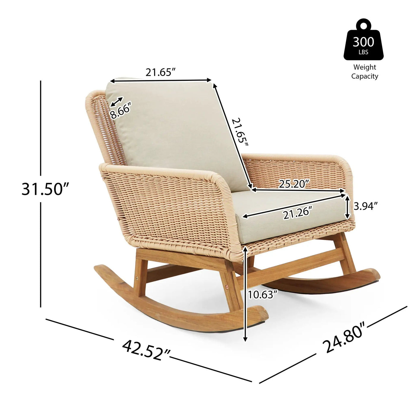 Contemporary Minimalist Wicker Rocking Chair With Soft Cushions And Durable Wooden Frame by HouseOfZazla