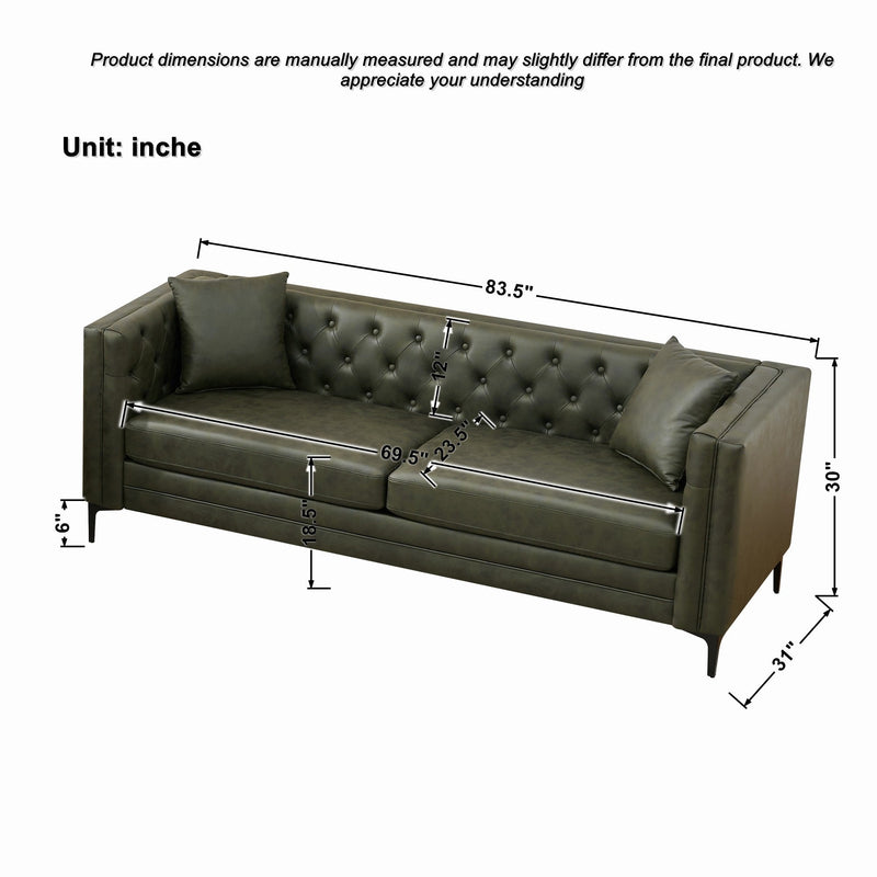83" Tech Fabric Sofa with Metal Legs, 3 Seater Modern Upholstered Sofa - Green, photo 5 of 8
