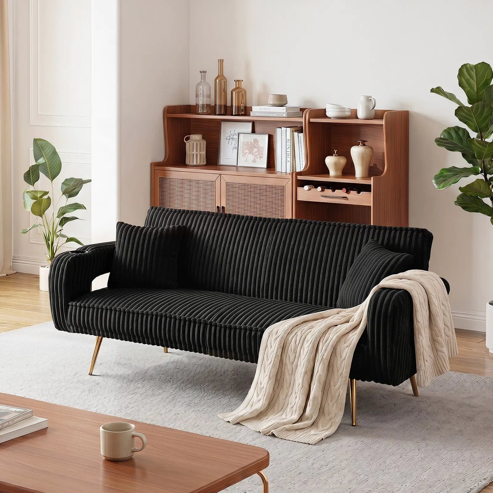 74.01 Inch Corduroy Sofa Bed with Pillows by HouseOfZazla