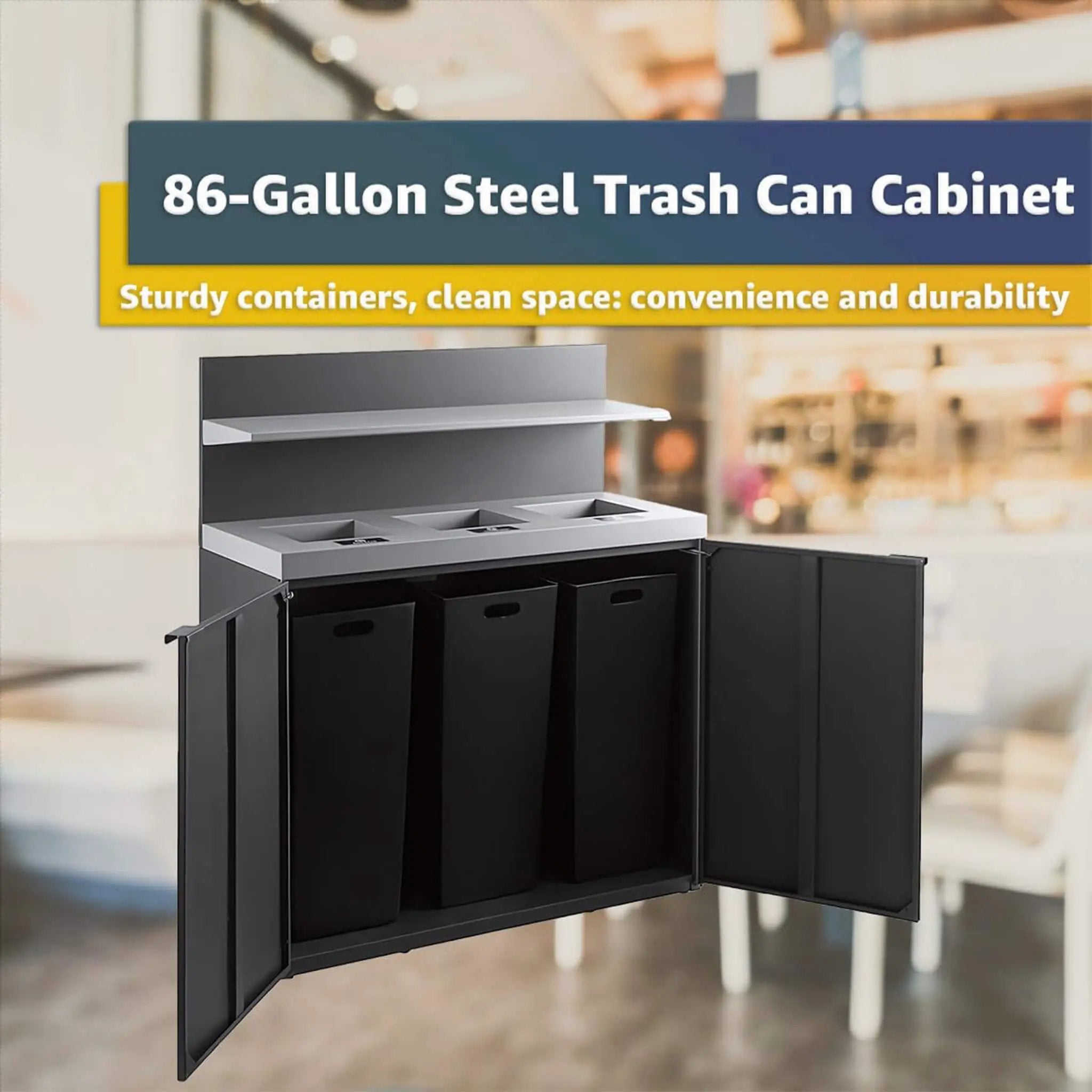 86-Gallon Heavy-Duty Commercial Steel Three-Stream Trash Can Cabinet With Tray Holder (SAK31860) by SAKSBY WHOLESALE