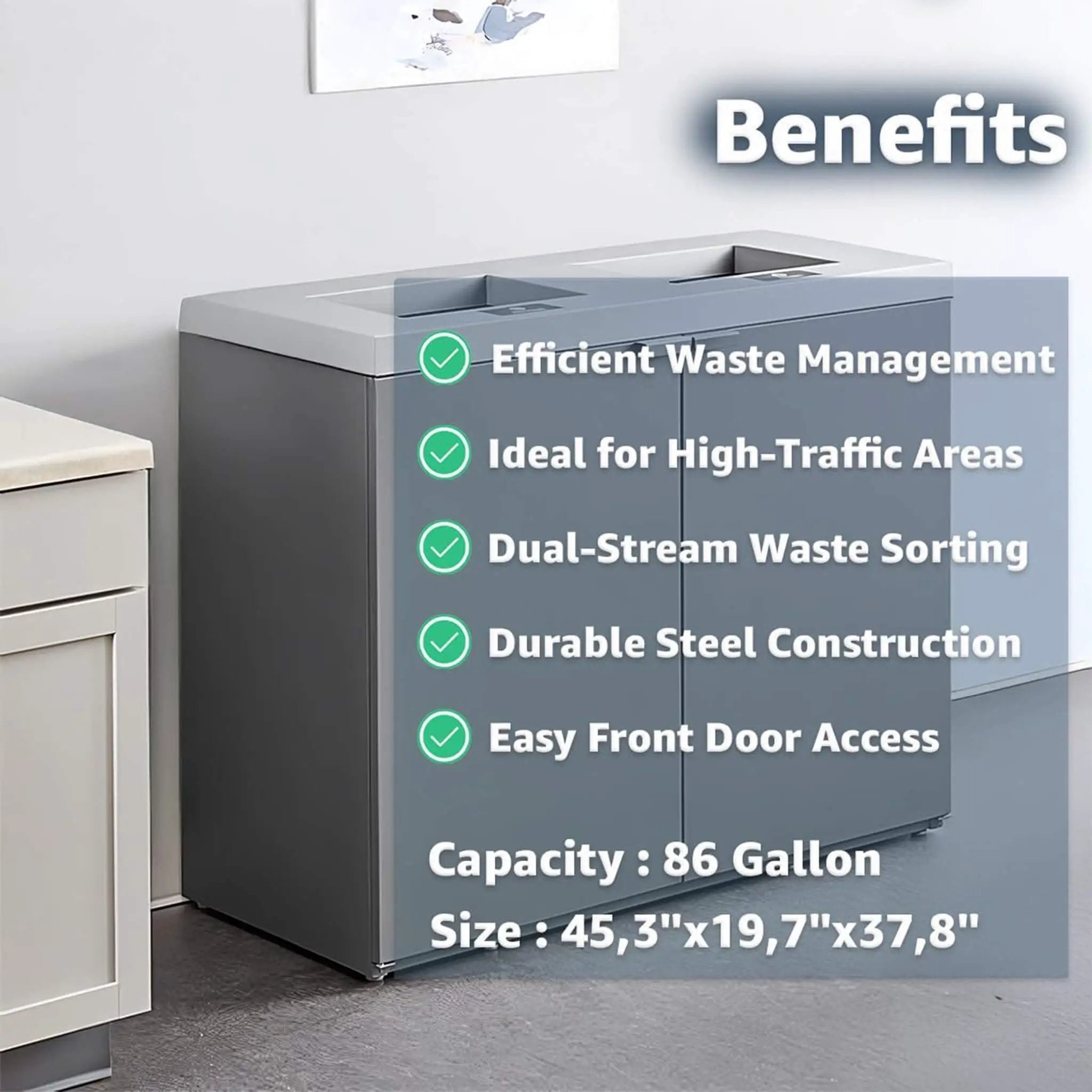 86-Gallon Heavy-Duty Commercial Steel Two-Stream Trash Can Cabinet (SAK74623) by SAKSBY WHOLESALE