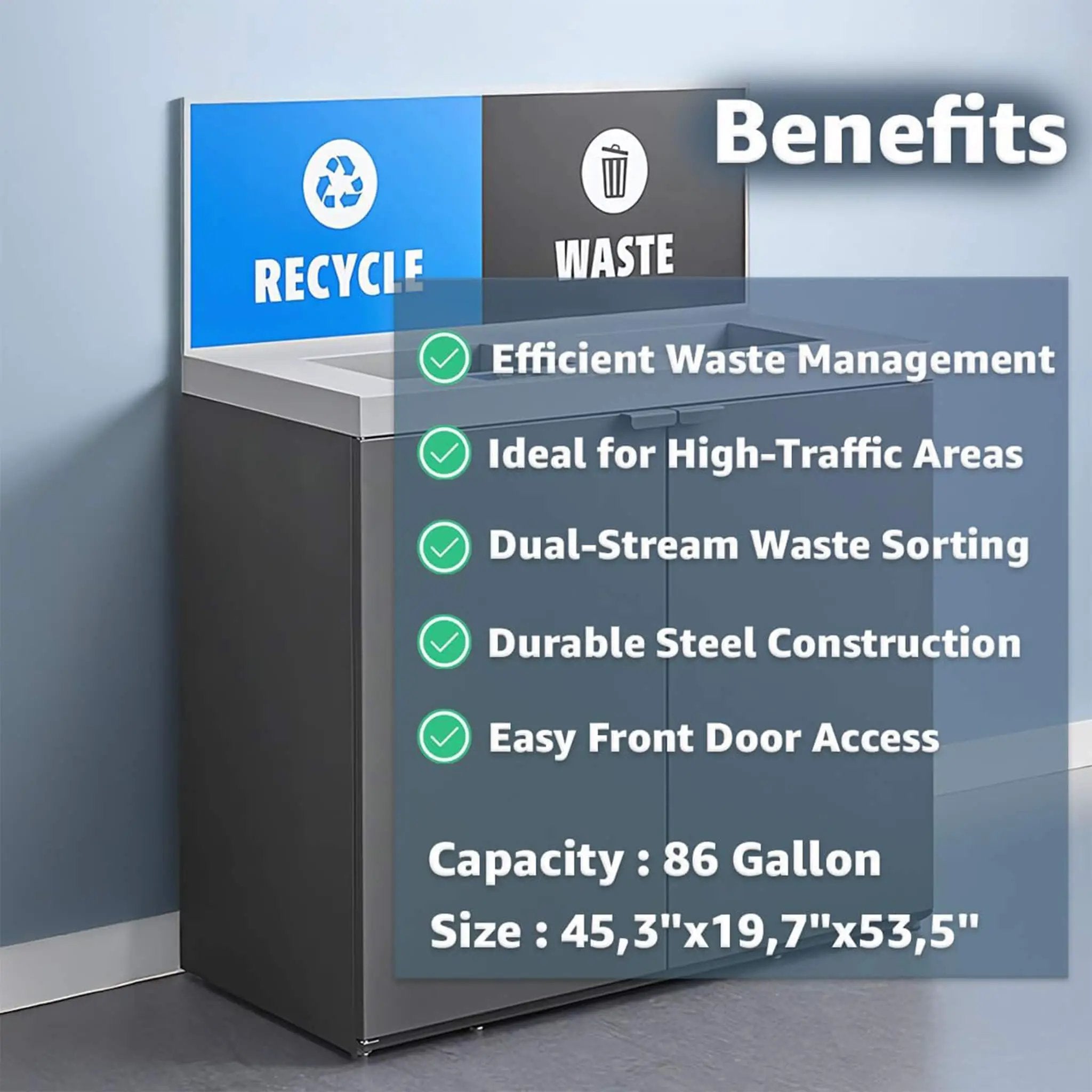 86-Gallon Heavy-Duty Commercial Steel Two-Stream Trash Can Cabinet With Panel (SAK73108) by SAKSBY WHOLESALE