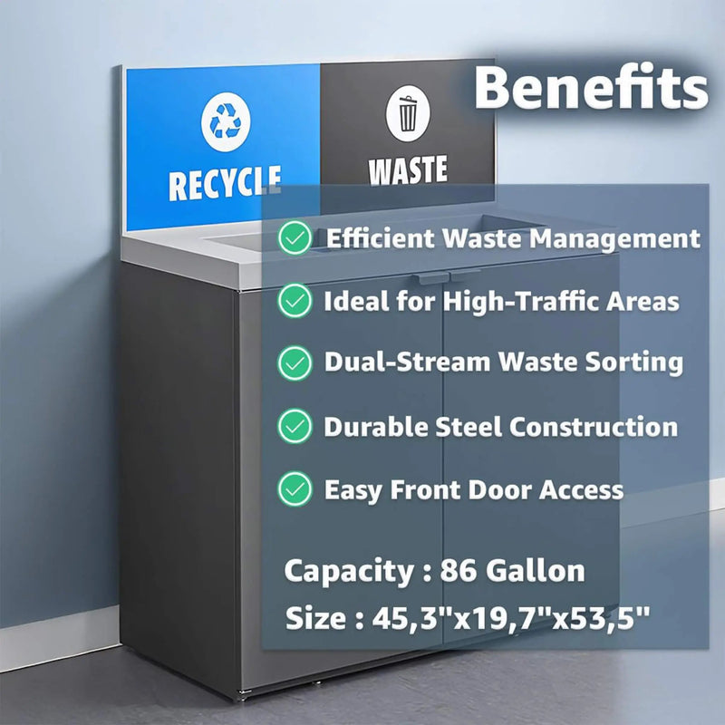 86-Gallon Heavy-Duty Commercial Steel Two-Stream Trash Can Cabinet With Panel (SAK73108) by SAKSBY WHOLESALE