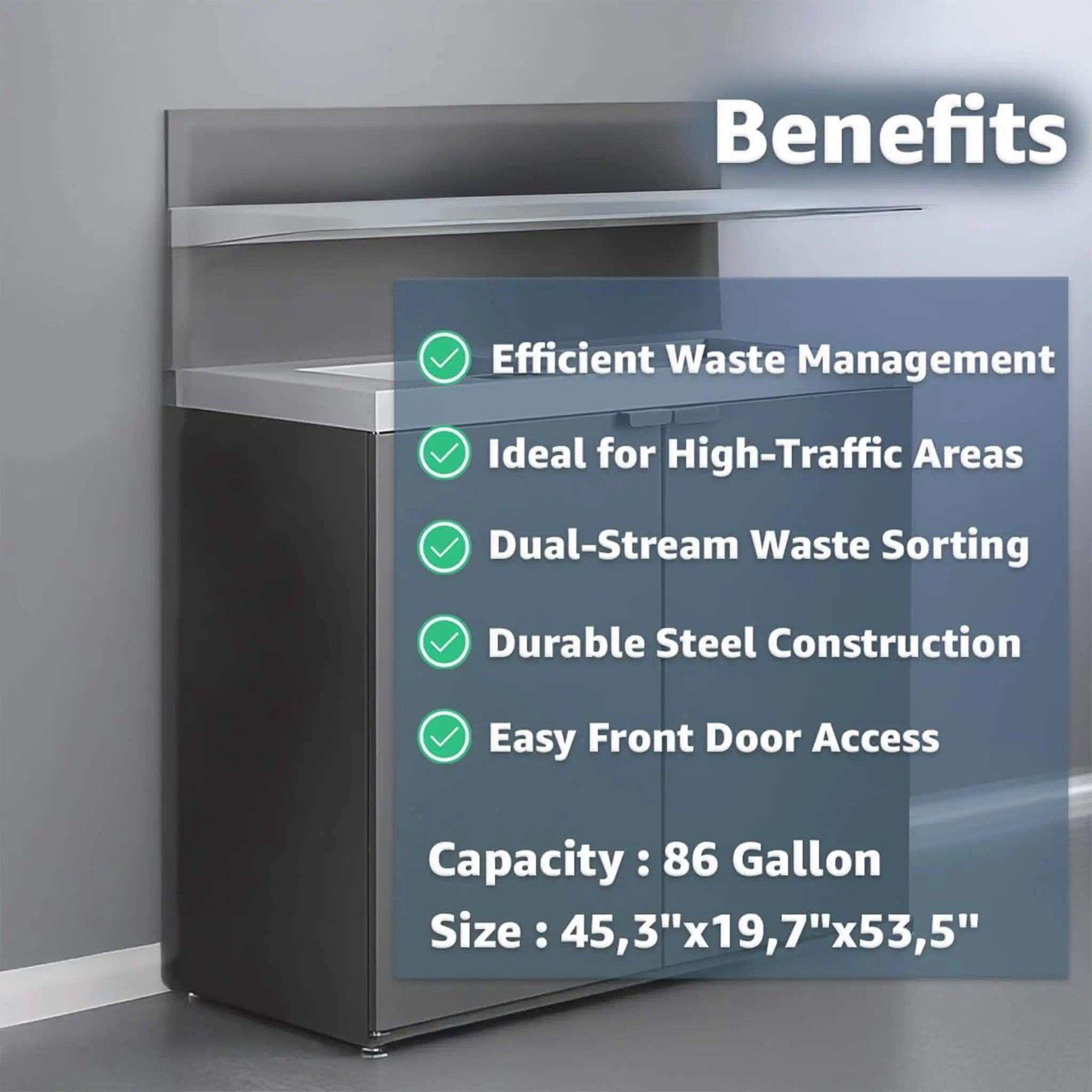 86-Gallon Heavy-Duty Commercial Steel Two-Stream Trash Can Cabinet With Tray Holder (SAK45079) by SAKSBY WHOLESALE