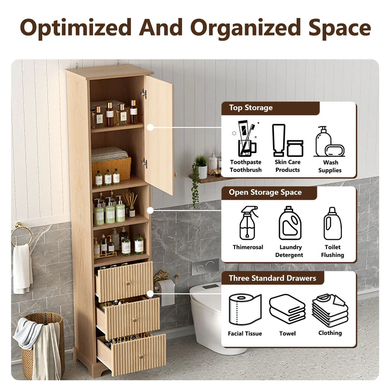 Tall Bathroom Cabinet With 1 Door, 3 Drawers, Open Storage - Wood by HouseOfZazla