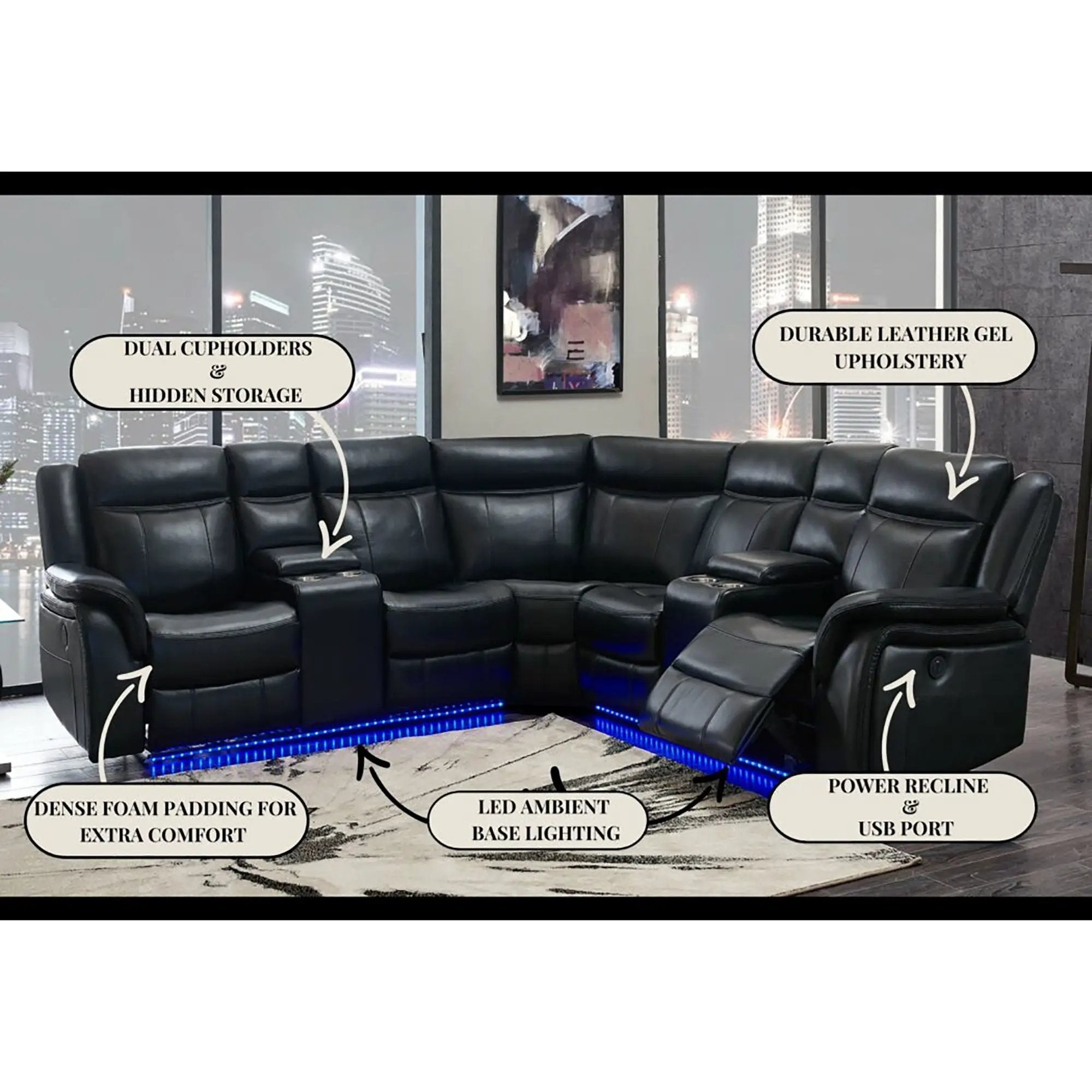Jupiter - Leather Sectional - Black by Unique Piece Furniture