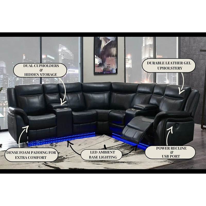 Jupiter - Leather Sectional - Black by HouseOfZazla