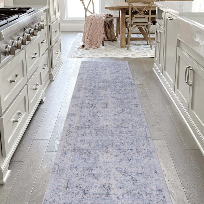 Maval - 2'6'' X 10' Washable Runner Rug - Blue / Cream by Unique Piece Furniture