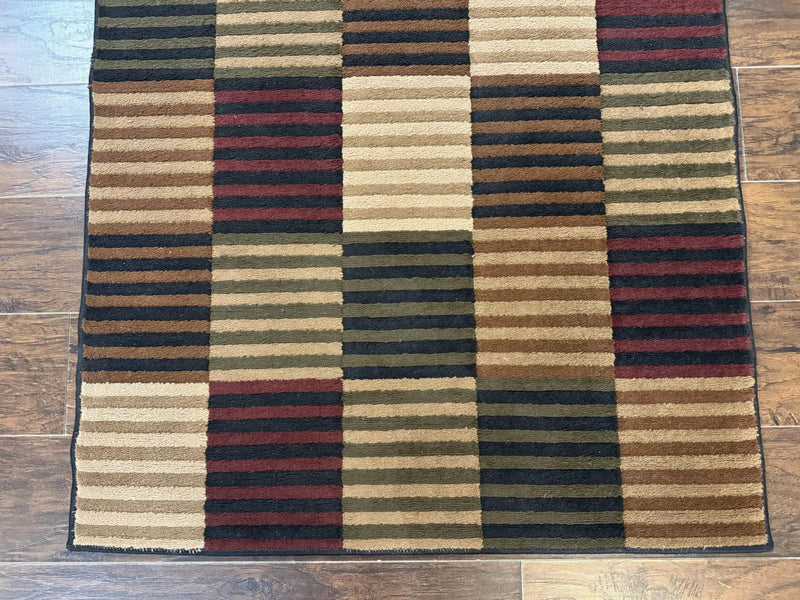 Vintage Power Loomed Rug 3.6 x 5, Brown Beige Black Tan, Box Design by Jewel Rugs