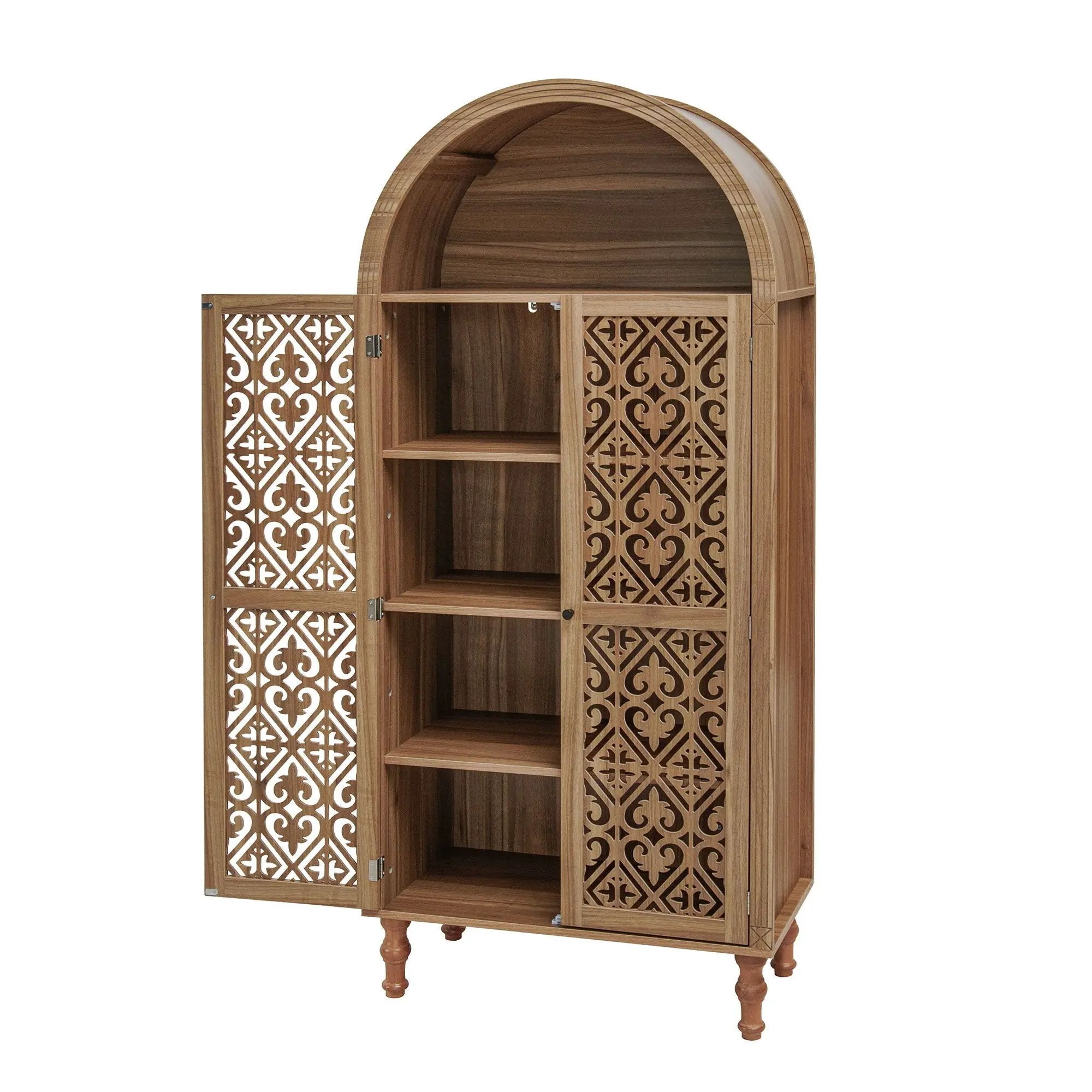 Tall Kitchen Pantry Cabinet With Hollow Carved Doors Adjustable Shelves Versatile Storage Cabinet For Kitchen - Walnut by HouseOfZazla