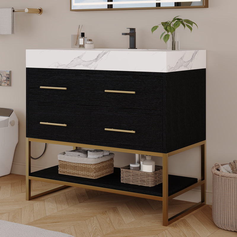 36" Artificial Stone Bathroom Vanity with Ceramic Sink by HouseOfZazla