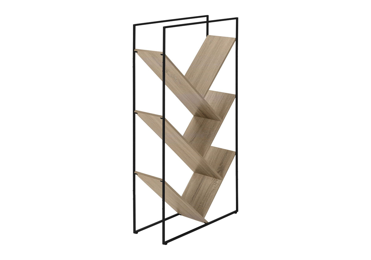 3-Tier Contemporary Bookshelf with V-Shaped Shelves - Reclaimed Wood Finish, photo 6 of 12