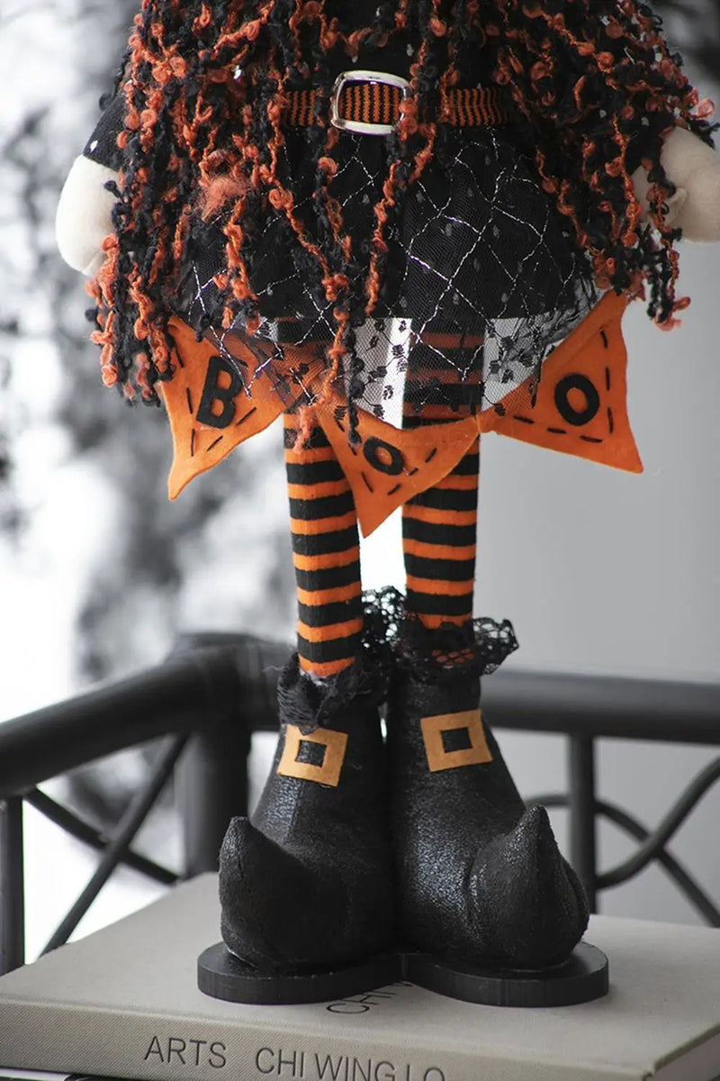 Standing Gnome With Banner & Spring Body, For Halloween Decor - Black / Orange / White by HouseOfZazla