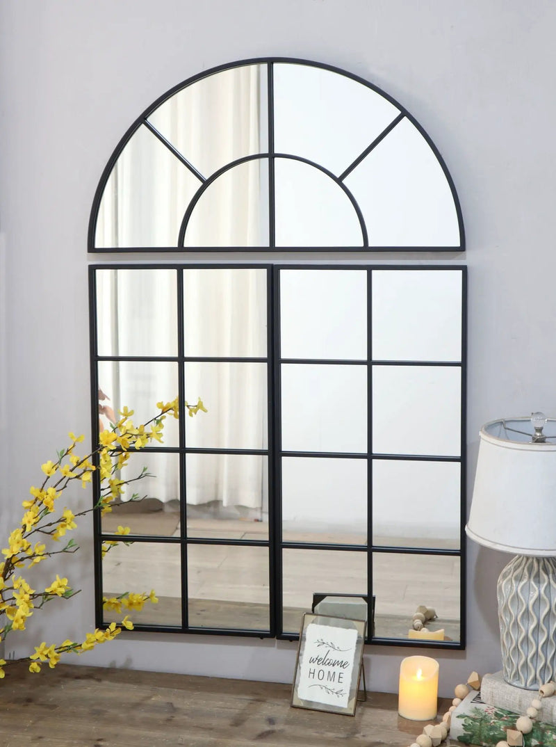 Large Arched Wall Mirror With 3 Separate Sections - Black by HouseOfZazla
