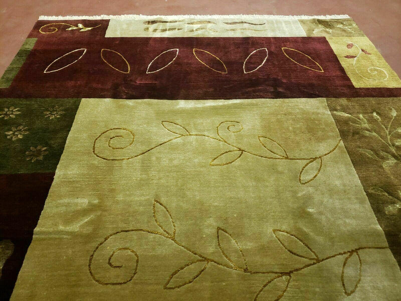 6' X 9' Modern Handmade Tibetan Nepal Wool & Silk Rug Decorative Abstract Gold by Jewel Rugs