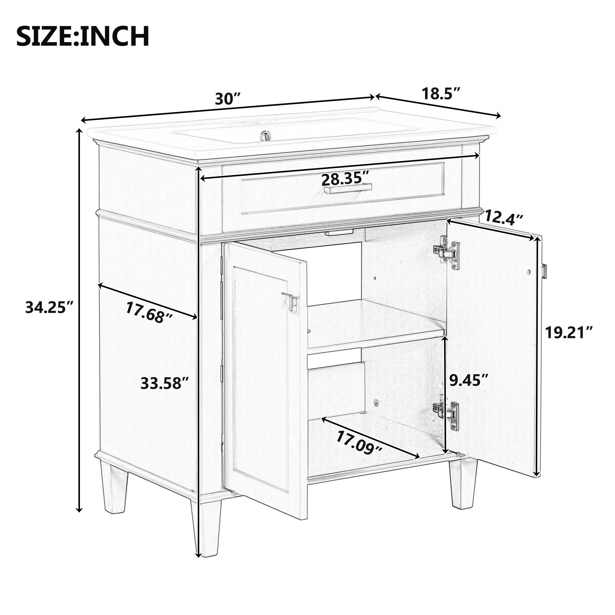 Bathroom Vanity With Ceramic Basin, Soft Close Door And Adjustable Shelves by Unique Piece Furniture