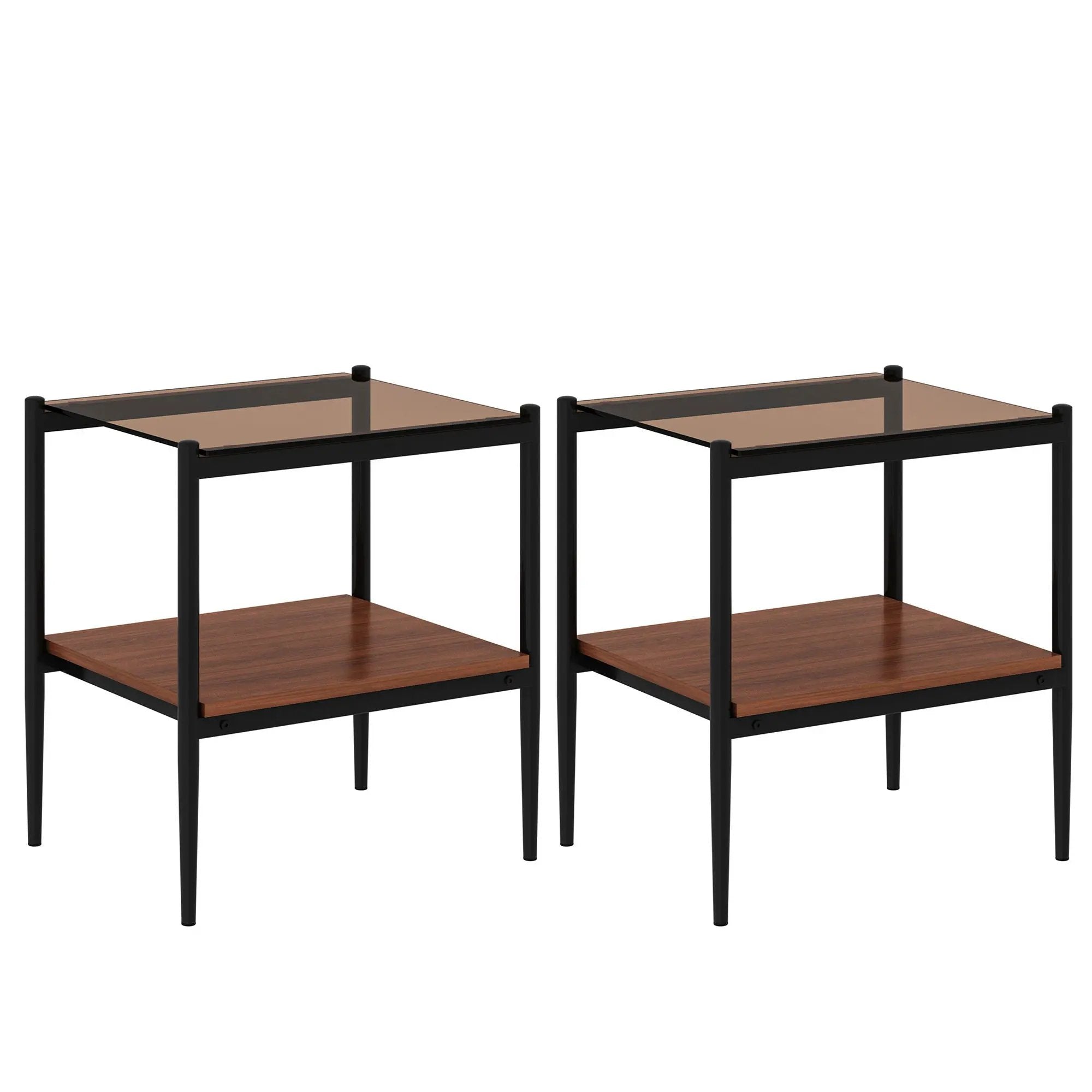 Modern Rectangle End Table (Set of 2) With Tempered Glass Tabletop And Layer - Brown by Unique Piece Furniture