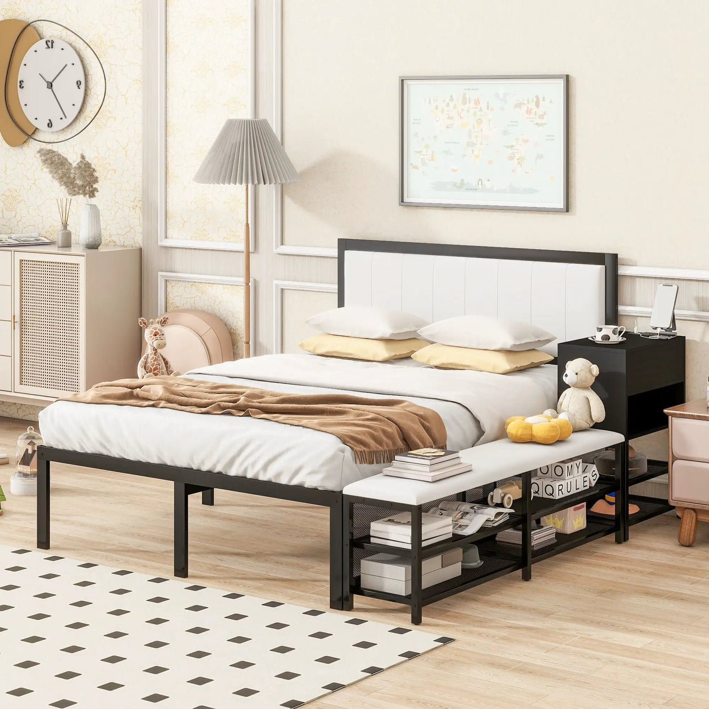 Platform Bed With 2 Tier Storage Shelves, Storage Cabinet by HouseOfZazla
