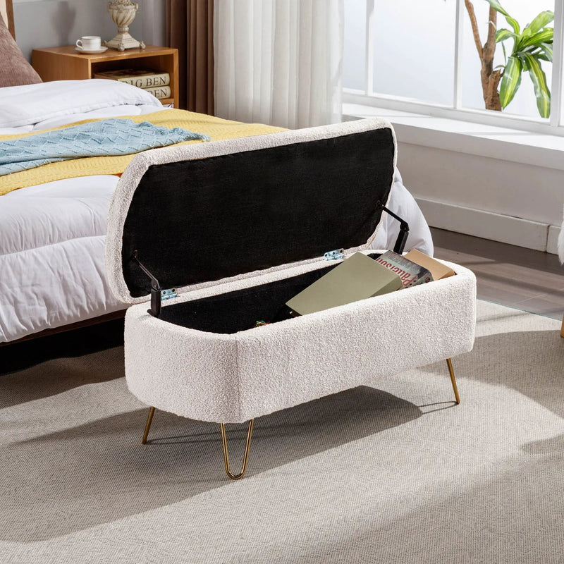 Storage Ottoman Bench For End Of Bed Legs, Modern Camel Faux Fur Entryway Bench Upholstered Padded With Storage For Living Room Bedroom by Unique Piece Furniture