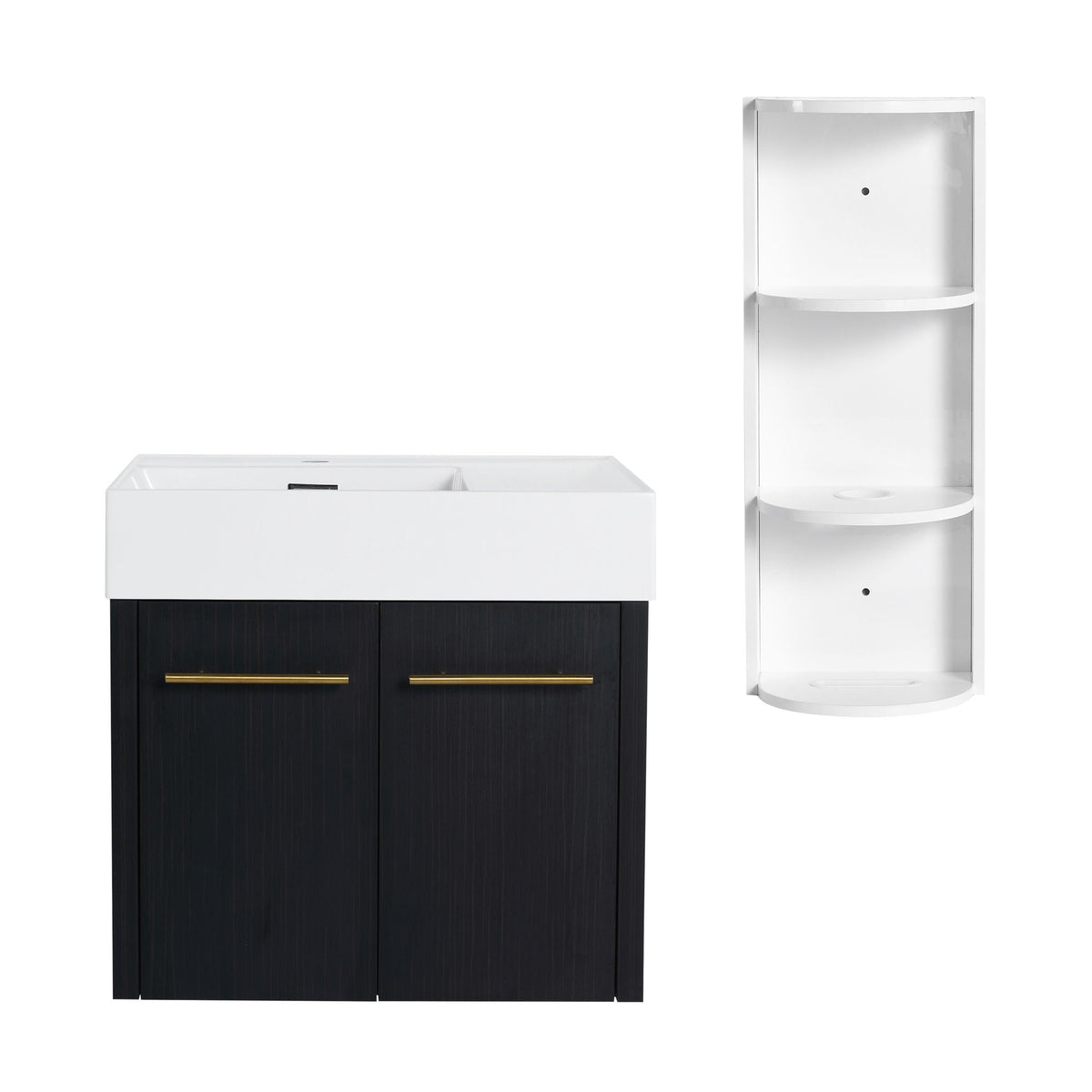 Modern Wall Mounted Bathroom Vanity With Thick Edge Resin Sink And Storage Rack, photo 15 of 21