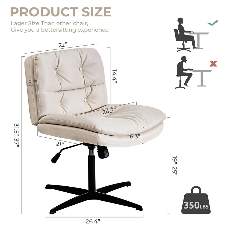Large Size Armless Home Office Desk Chair Vanity Chair No Wheels - Beige by HouseOfZazla