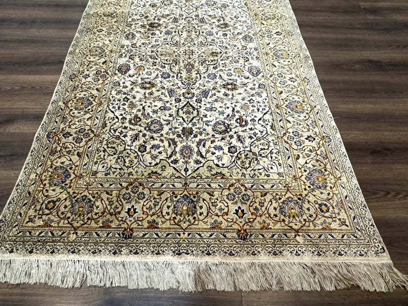 Rare Silk Persian Kashan Rug 4.6 x 7, Antique Fine 310 KPSI, Ivory by Jewel Rugs