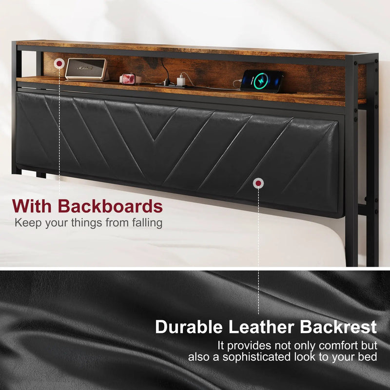 Full Size Metal Platform Bed Frame with Adjustable Upholstered Headboard by HouseOfZazla