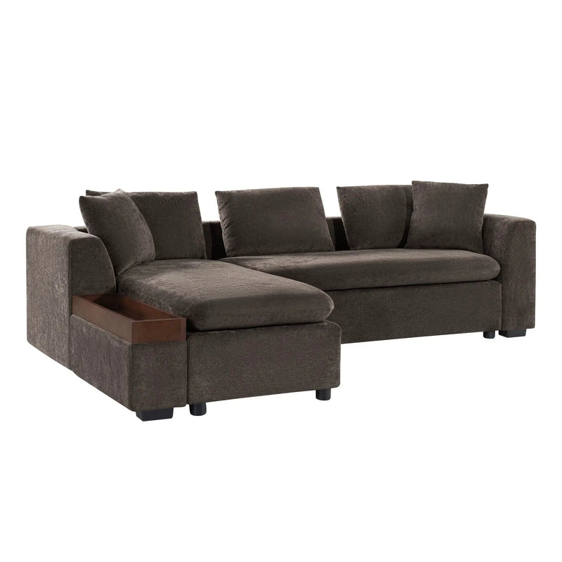 Modern L Shaped Sectional Sofa With Upholstery And Wooden Storage by HouseOfZazla