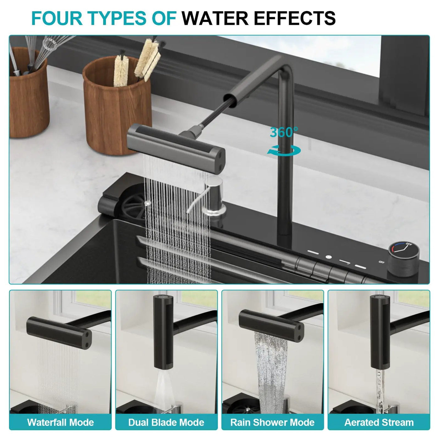 30" Single Bowl Kitchen Sink With Smart LED Faucet by HouseOfZazla